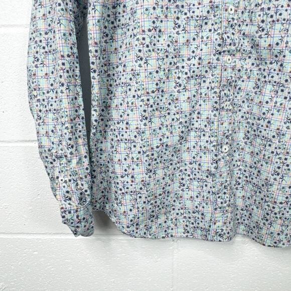 Bugatchi Classic Fit Long Sleeve Button Up Shirt XL Blue White Floral Print - Picture 7 of 10